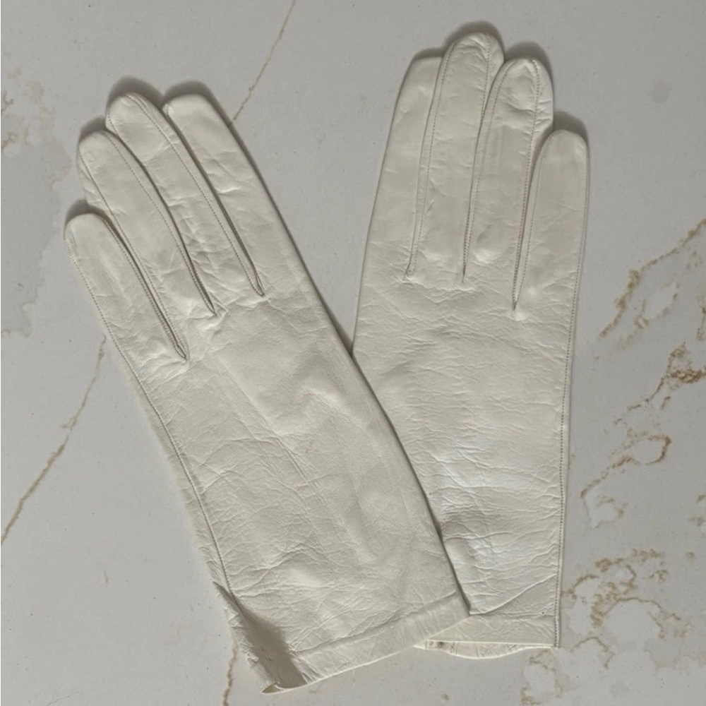 VTG Women’s Leather Gloves Unlined White/Eggshell Stamped  Sz 7 Made in Italy